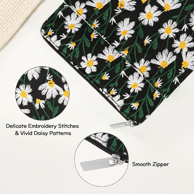 Dadanism Embroidered Daisy Padded Sleeve for All-New Kindle Paperwhite, 7" Kindle Colorsoft Signature Edition, Protective Sleeve Case for 6" K-indle/K-indle Oasis/Kobo E-Reader, Black & White Daisy - Image 5